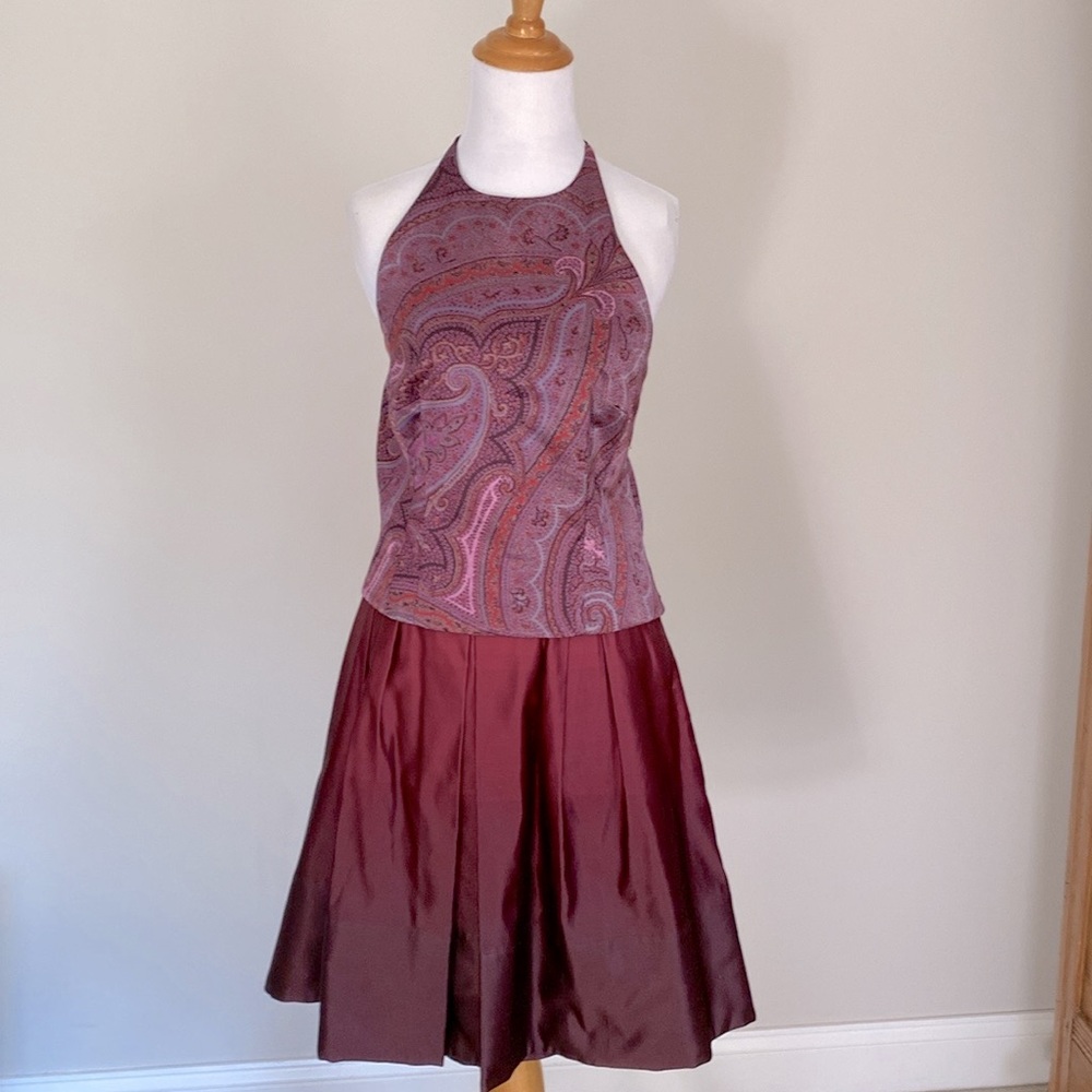 Ann Taylor Loft Halter Top Purple Pink Paisley Beaded Tie Back Tassels Size 8 - Picture 9 of 10
